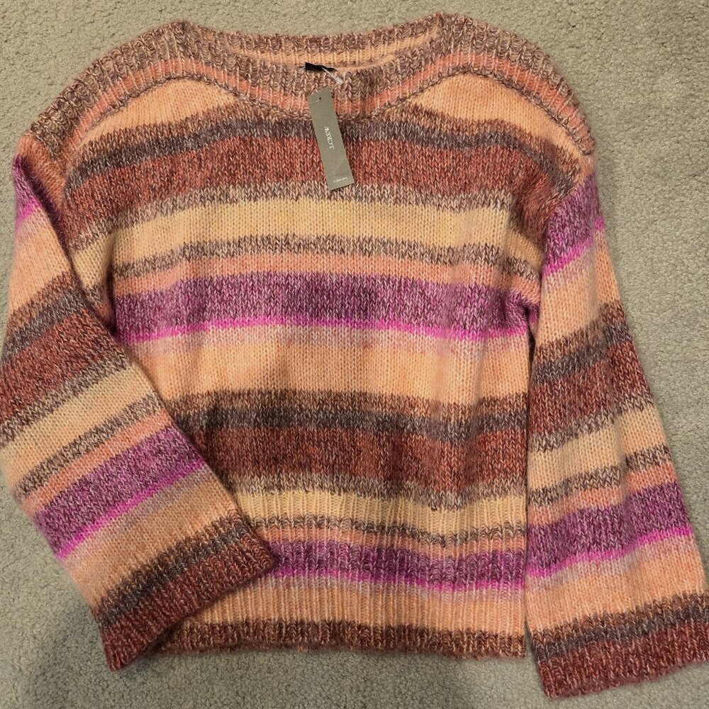 J Crew Orange Pink Striped Marled Bell Sleeve Sweater M NWT